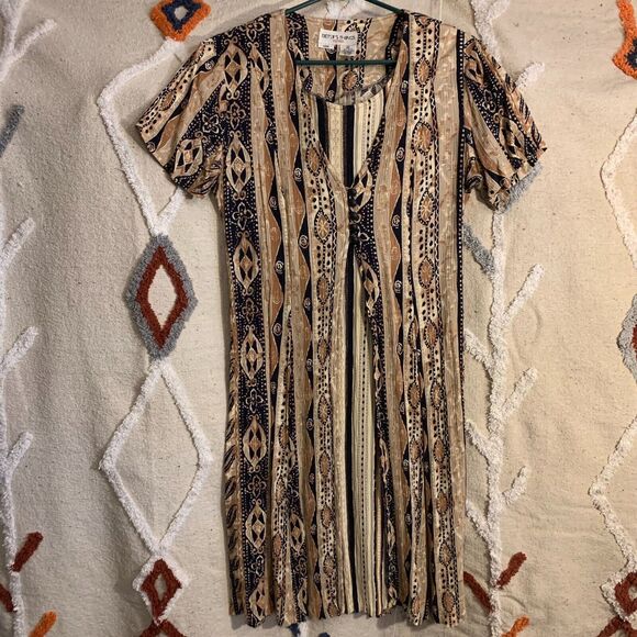 Vintage Dress Womens 90s Y2k Earthy Boho Bohemian Midi Layered Betsy's Things 14 - Picture 1 of 7